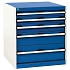 Dílenská zásuvková skříň Bott Cubio, 70 x 65 x 52,5 cm, 5 zásuvek, šedá-modrá