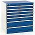 Dílenská zásuvková skříň Bott Cubio, 80 x 80 x 52,5 cm, 7 zásuvek, šedá-modrá