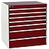 Dílenská zásuvková skříň Bott Cubio, 80 x 80 x 65 cm, 7 zásuvek, šedá-červená