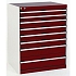 Dílenská zásuvková skříň Bott Cubio, 100 x 80 x 52,5 cm, 8 zásuvek, šedá-červená