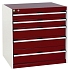 Dílenská zásuvková skříň Bott Cubio, 80 x 80 x 65 cm, 5 zásuvek, šedá-červená