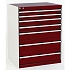 Dílenská zásuvková skříň Bott Cubio, 100 x 80 x 52,5 cm, 7 zásuvek, šedá-červená