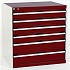 Dílenská zásuvková skříň Bott Cubio, 80 x 80 x 75 cm, 6 zásuvek, šedá-červená