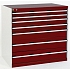 Dílenská zásuvková skříň Bott Cubio, 100 x 105 x 65 cm, 7 zásuvek, šedá-červená