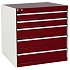 Dílenská zásuvková skříň Bott Cubio, 80 x 80 x 75 cm, 5 zásuvek, šedá-červená