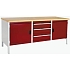 Dílenský stůl Bott Cubio Storage, 84 x 200 x 75 cm, 2 skříňky, 3 zásuvky, multiplex, šedá-červená