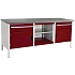 Dílenský stůl Bott Cubio Storage, 84 x 200 x 75 cm, 2 skříňky, 2 zásuvky, otevřený prostor s policí, linoleum, šedá-červená