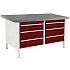 Dílenský stůl Bott Cubio Storage, 84 x 150 x 75 cm, 6 zásuvek, linoleum, šedá-červená