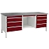 Dílenský stůl Bott Cubio Storage, 84 x 200 x 75 cm, 6 zásuvek, police, linoleum, šedá-červená