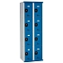 Svařovaná šatní skříň Acial, 2 sloupce, 8 boxů, 300 mm, cylindrický zámek, šedá/modrá