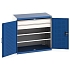 Dílenská skříň se zásuvkami Bott Cubio, 100 x 105 x 65 cm, 2 police, 2 zásuvky, šedá-modrá