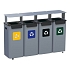Sada 4 ks kovových venkovních odpadkových košů Modular Hood na tříděný odpad, objem 4 x 70 l