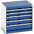 Dílenská zásuvková skříň Bott Cubio, 60 x 65 x 52,5 cm, 5 zásuvek, šedá-modrá