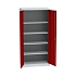 Kovová dílenská skříň, 4 police, 195 x 95 x 50 cm, světle šedá/červená