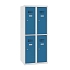 Snížená školní šatní skříň, 4 oddíly, 300 mm, šedá/modrá, cylindrický zámek