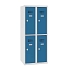 Snížená školní šatní skříň, 4 oddíly, 300 mm, šedá/modrá, otočný uzávěr