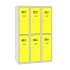 Snížená školní šatní skříň, 6 oddílů, 300 mm, šedá/žlutá, otočný uzávěr