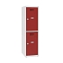 Snížená školní šatní skříň, 2 oddíly, 400 mm, šedá/červená, otočný uzávěr