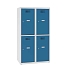 Snížená školní šatní skříň, 4 oddíly, 400 mm, šedá/modrá, cylindrický zámek