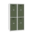 Snížená školní šatní skříň, 4 oddíly, 400 mm, šedá/zelená, cylindrický zámek