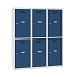 Snížená školní šatní skříň, 6 oddílů, 400 mm, šedá/tmavě modrá, cylindrický zámek