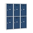 Snížená školní šatní skříň, 6 oddílů, 400 mm, šedá/tmavě modrá, otočný uzávěr