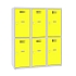Snížená školní šatní skříň, 6 oddílů, 400 mm, šedá/žlutá, otočný uzávěr