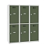 Snížená školní šatní skříň, 6 oddílů, 400 mm, šedá/zelená, otočný uzávěr