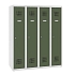 Snížená školní šatní skříň, 4 sloupce, 300 mm, šedá/zelená, cylindrický zámek