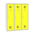 Snížená školní šatní skříň, 3 sloupce, 400 mm, šedá/žlutá, cylindrický zámek