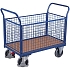 Plošinový vozík se dvěma madly s mřížovou výplní a bočními stěnami, do 500 kg, 101,5 x 119 x 60 cm, modrý