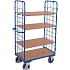 Vysoký policový vozík s madlem a mřížovými bočnicemi, do 400 kg, 4 police, 178 x 103,5 x 52 cm, modrý