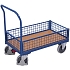 Plošinový vozík s madlem a nízkými mřížovými bočnicemi, do 500 kg, 101,5 x 112,5 x 60 cm, modrý