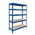 Kovový regál Rapid 3, 180 x 150 x 45 cm, 250 kg/police, 5 dřevovláknitých HDF polic, modrý - Manutan Expert