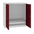 Kovová dílenská skříň s perfopanelem, 104 x 100 x 50 cm, 1 zásuvka, šedá/tm. červená