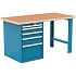 Dílenský pracovní stůl LISTA, 1500x750x840mm, 5 zásuvek, nosnost 1500 kg, světle modrá