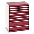 Dílenská zásuvková skříň Bott Cubio 200, 100 x 80 x 65 cm, 8 zásuvek, šedá-červená
